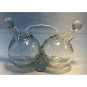 Vtg Vinegar and Oil Glass Entwined Cruet with Stoppers